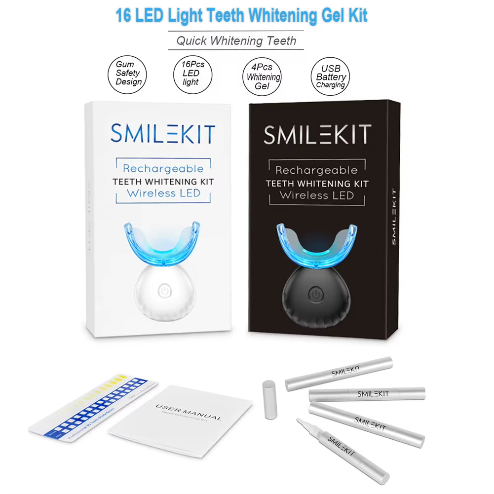 Dental Teeth Whitening Kit Mini 16 LED Cold Light 35% Carbamide Peroxide Gel Tooth Whitener Bleaching Pen Oral Tray Device Set